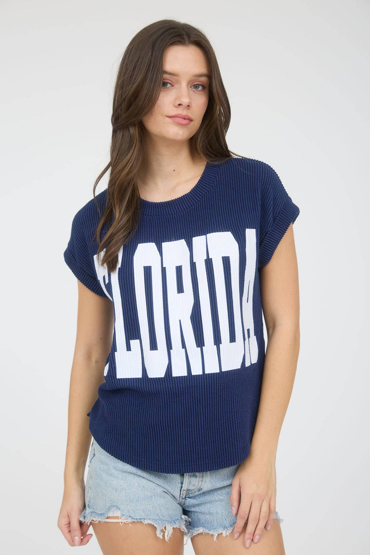 Florida Waffle Print Short Sleeve Top