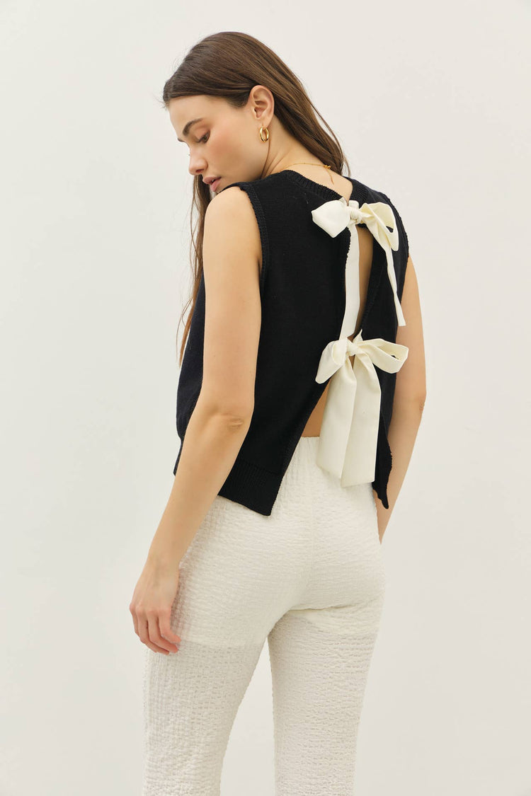 Sweaters Vest Top With Back Bow Ties
