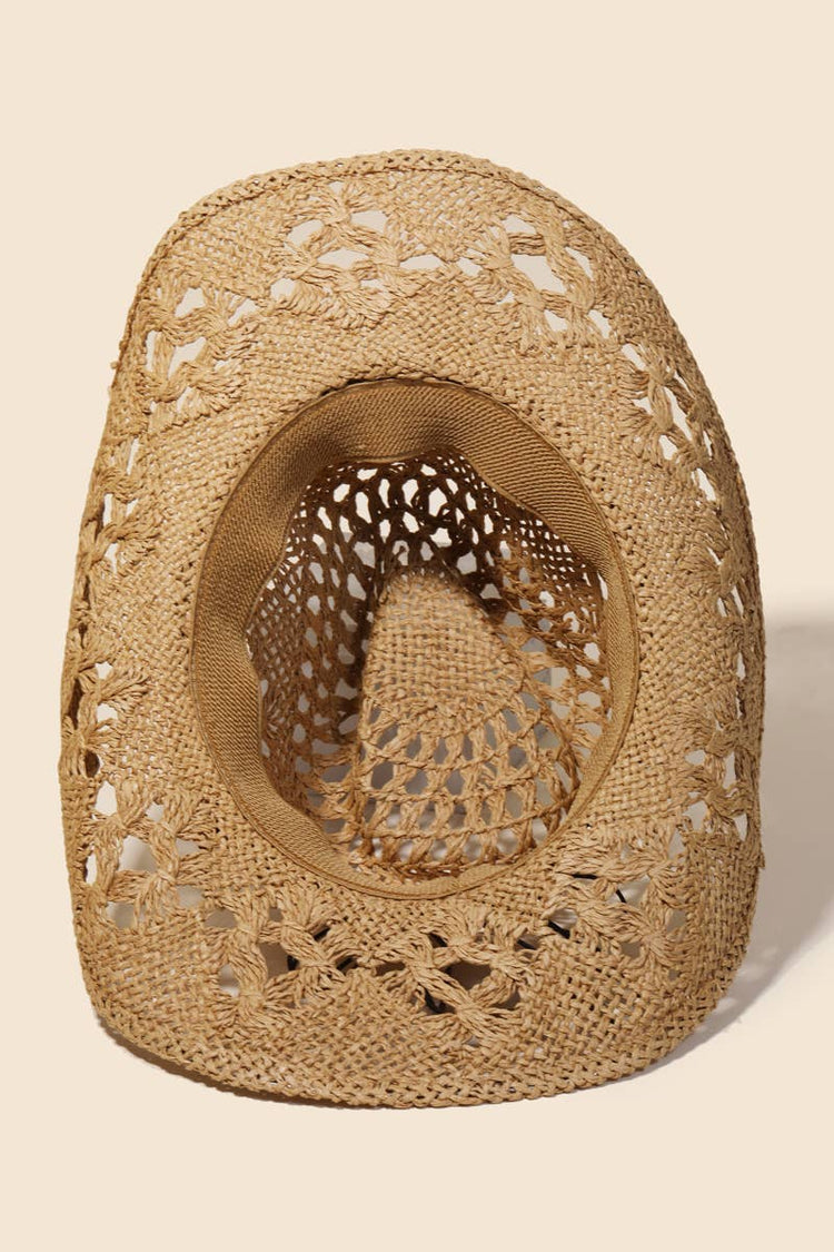 Straw Braided Beaded Strap Cowboy Hat