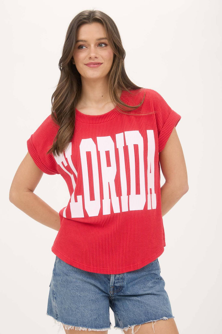 Florida Waffle Print Short Sleeve Top
