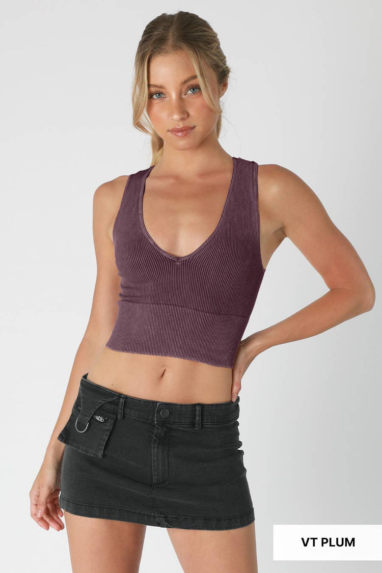 Vintage Plunge V-Neck Seamless Crop Top