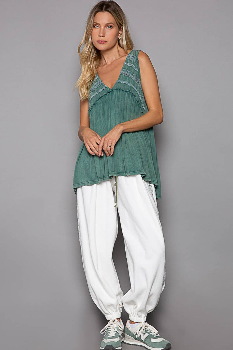 Sleeveless loose fit v-neck babydoll casual knit top