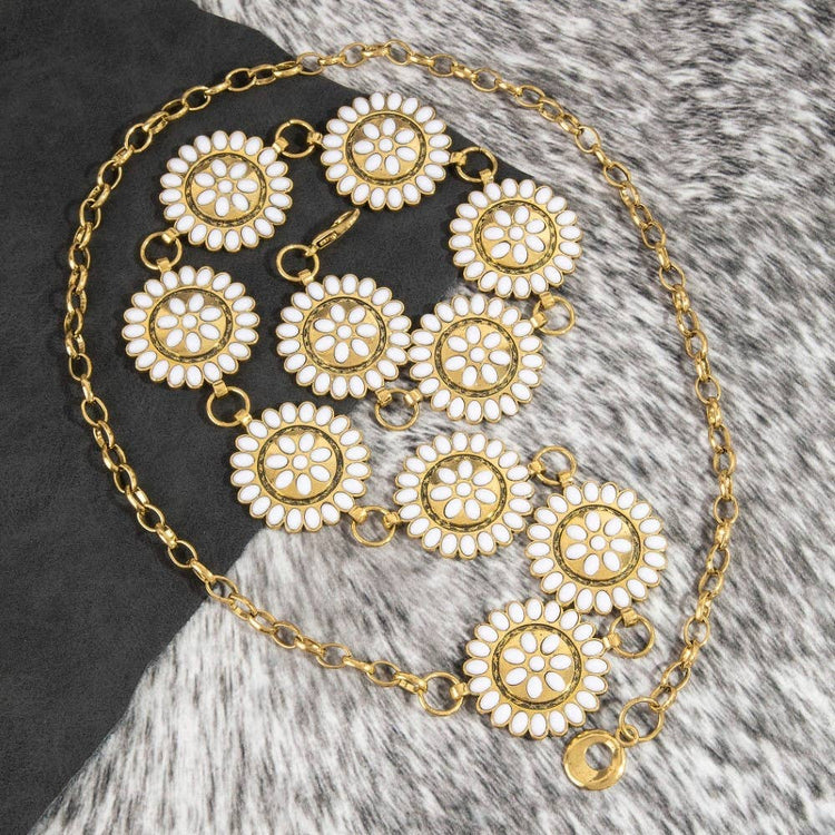 Round Stone Bead Concho Chain Belt