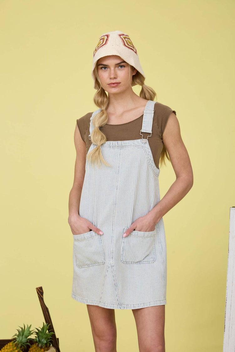 STRIPE DENIM OVERALL MINI DRESS