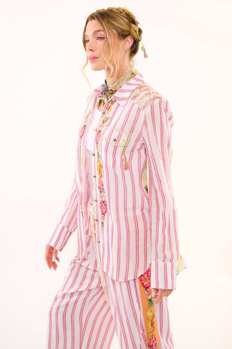 Birth of Venus Stripe Shirt | Boho Blouse | Embroidered Top