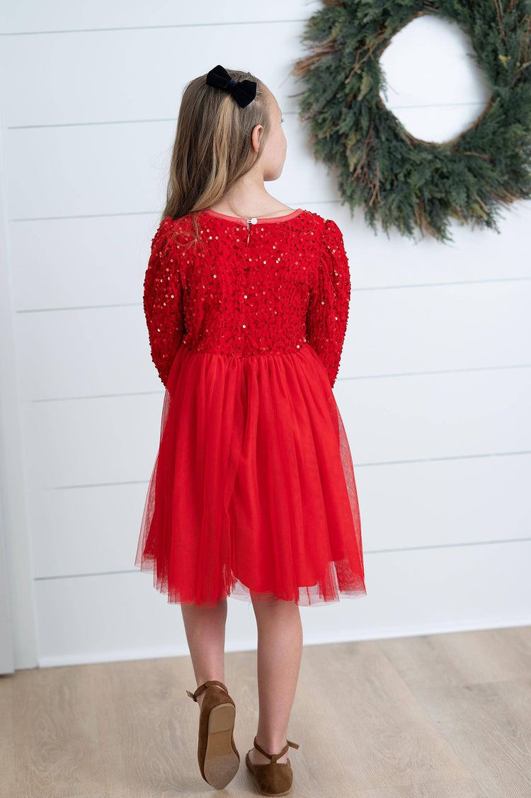 Victoria Red Sequin Fancy Sparkle Tulle Holiday Party Dress