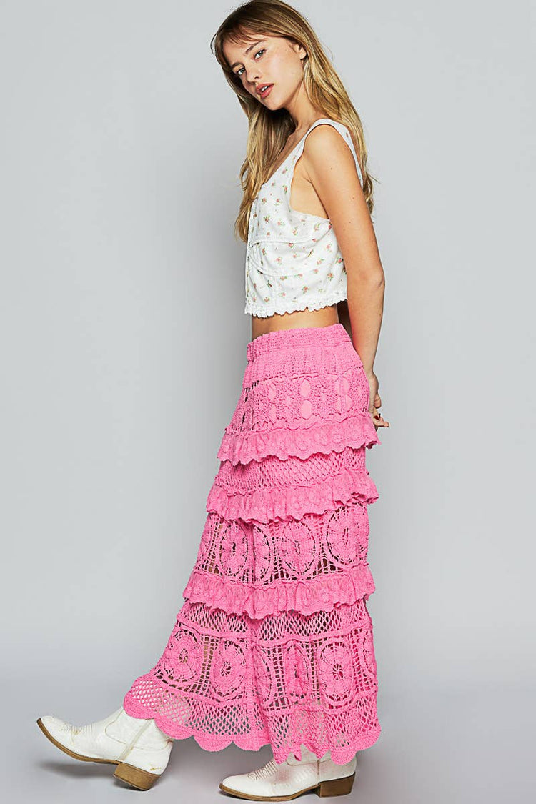 Crochet lace ruffle detail skirt