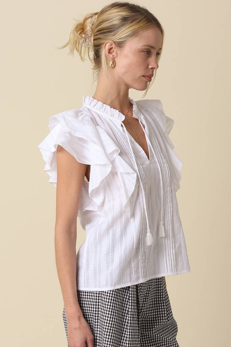 Elodie Ruffle-Trim Tie Blouse