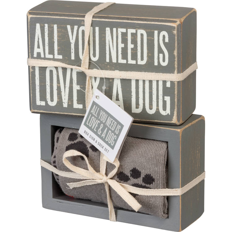 Love And A Dog Box Sign And Sock Set