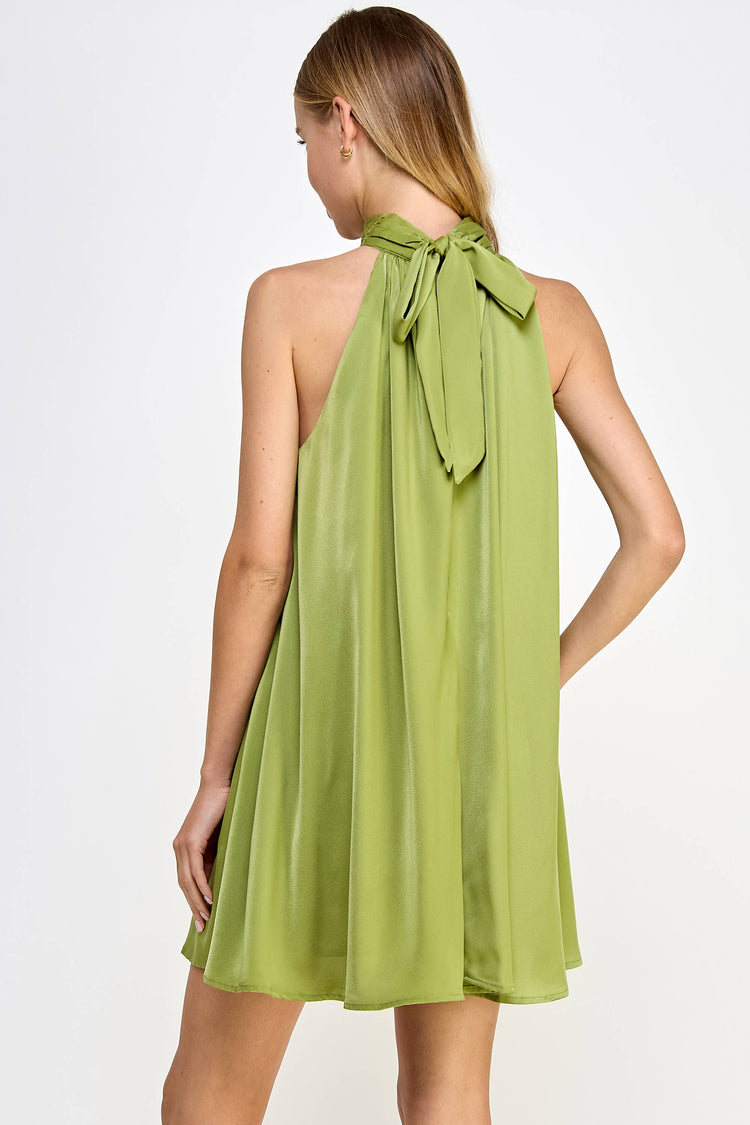 Mock Neck Halter Satin Mini Dress