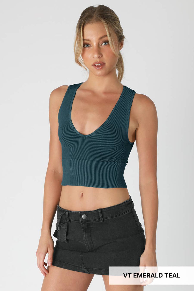 Vintage Plunge V-Neck Seamless Crop Top