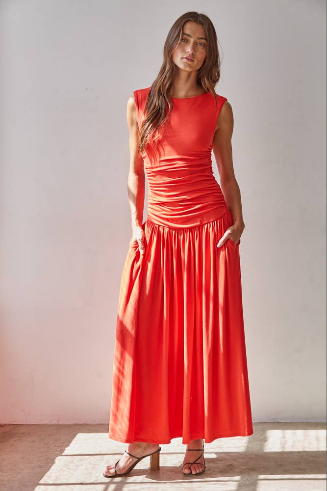 Knit Polyester Spandex Ruched Side Sleeveless Dress