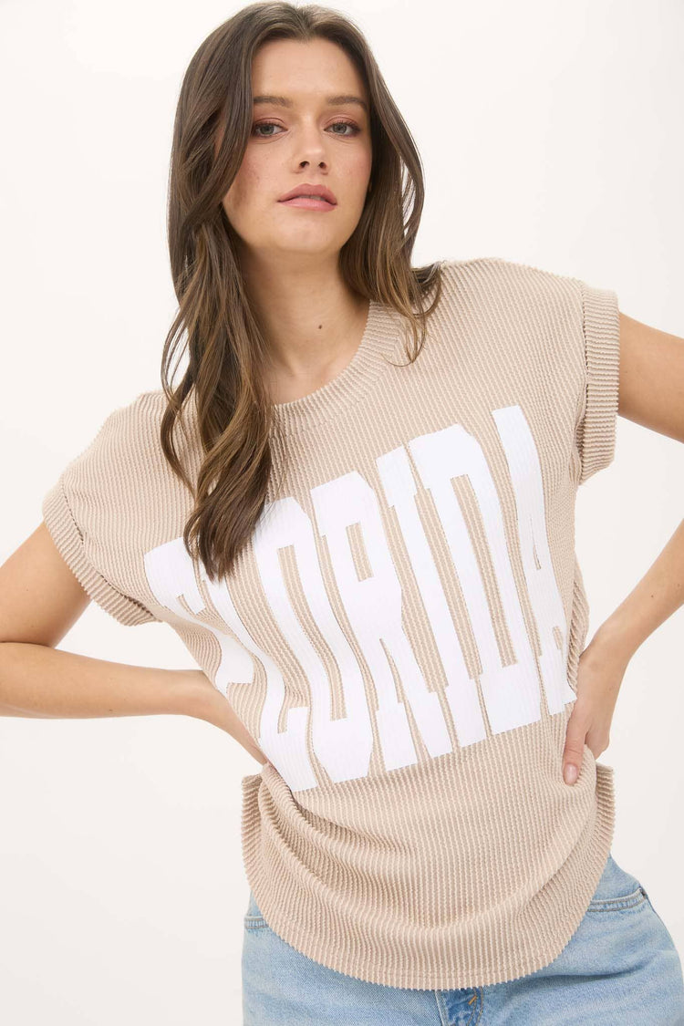 Florida Waffle Print Short Sleeve Top