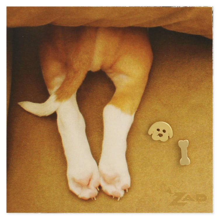 Matte Gold Dog & Bone Post Earrings