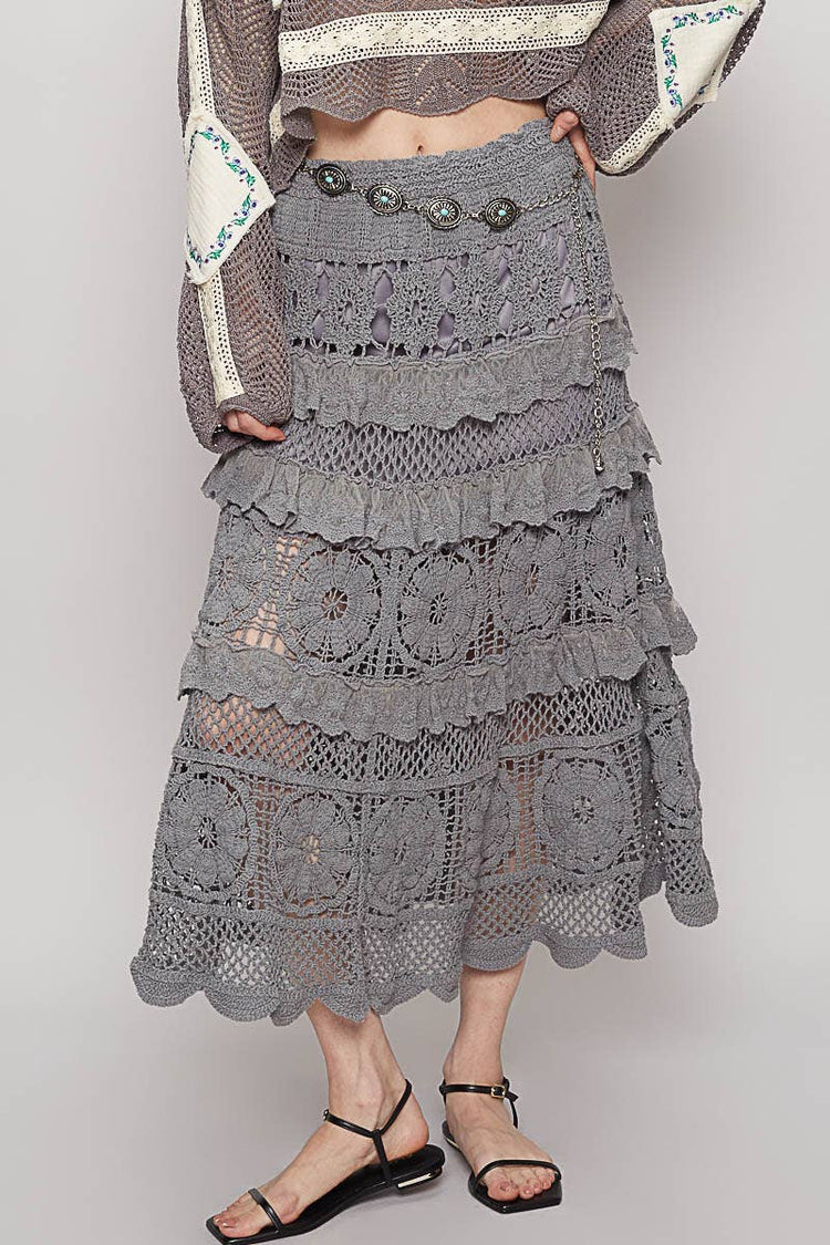 Crochet lace ruffle detail skirt