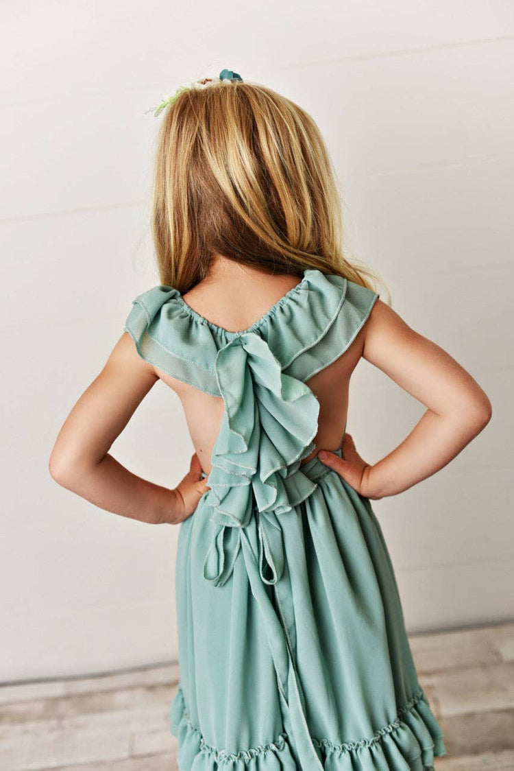 Kids Mint Spring Easter Summer Fancy Ruffle Back Dress
