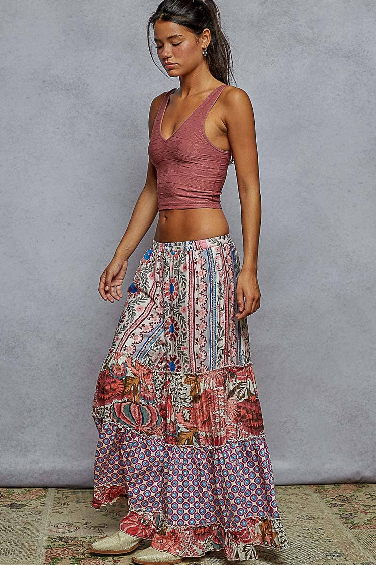 Various pattern printed woven wide fit pants