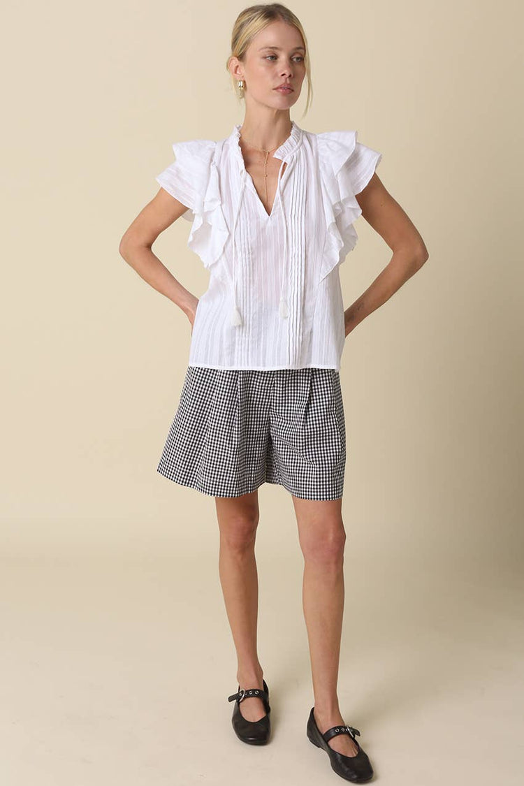 Elodie Ruffle-Trim Tie Blouse