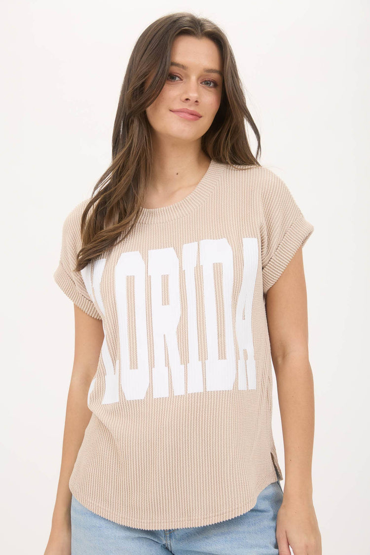 Florida Waffle Print Short Sleeve Top