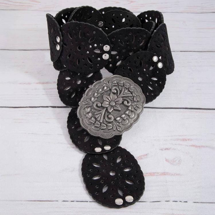 Embroidered Floral Buckle Vegan Leather Belt