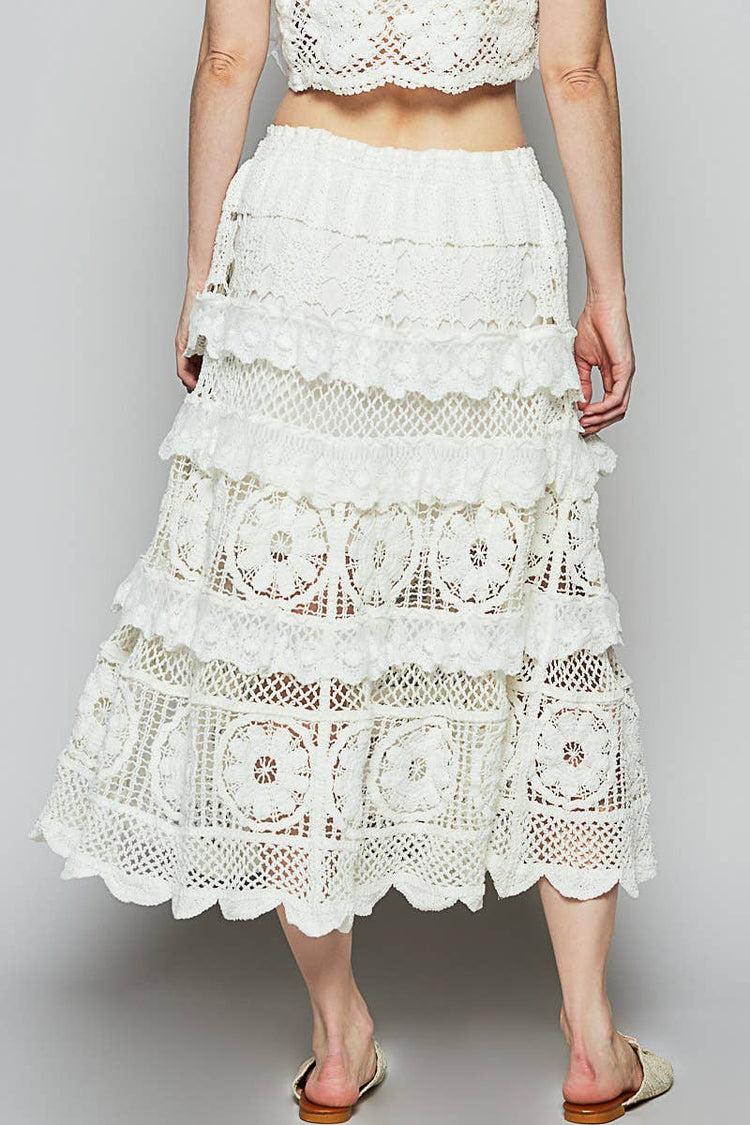 Crochet lace ruffle detail skirt