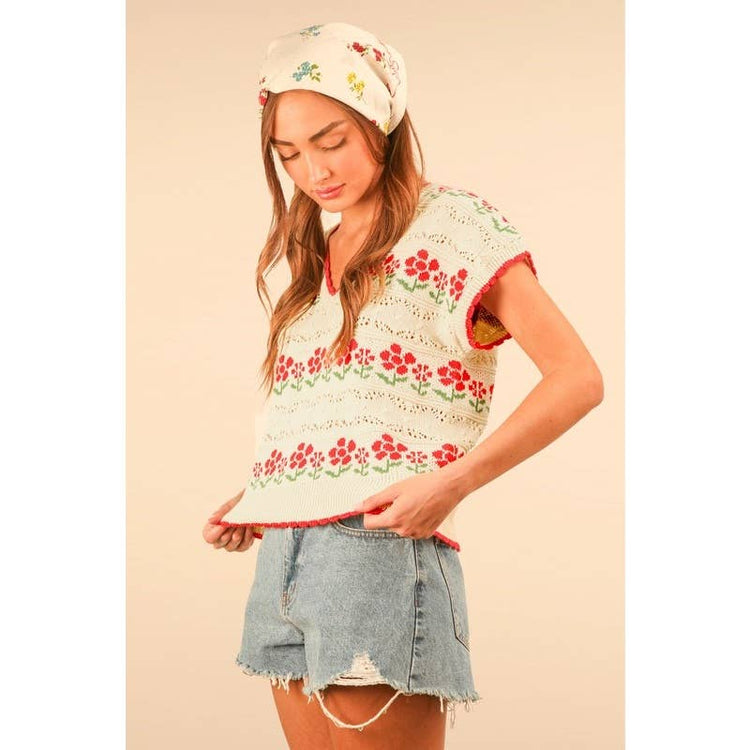 Floral Graphic Knit Sweater Vest