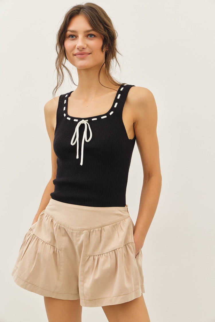 CONTRAST STITCH RIBBED SWEATER TANK TOP