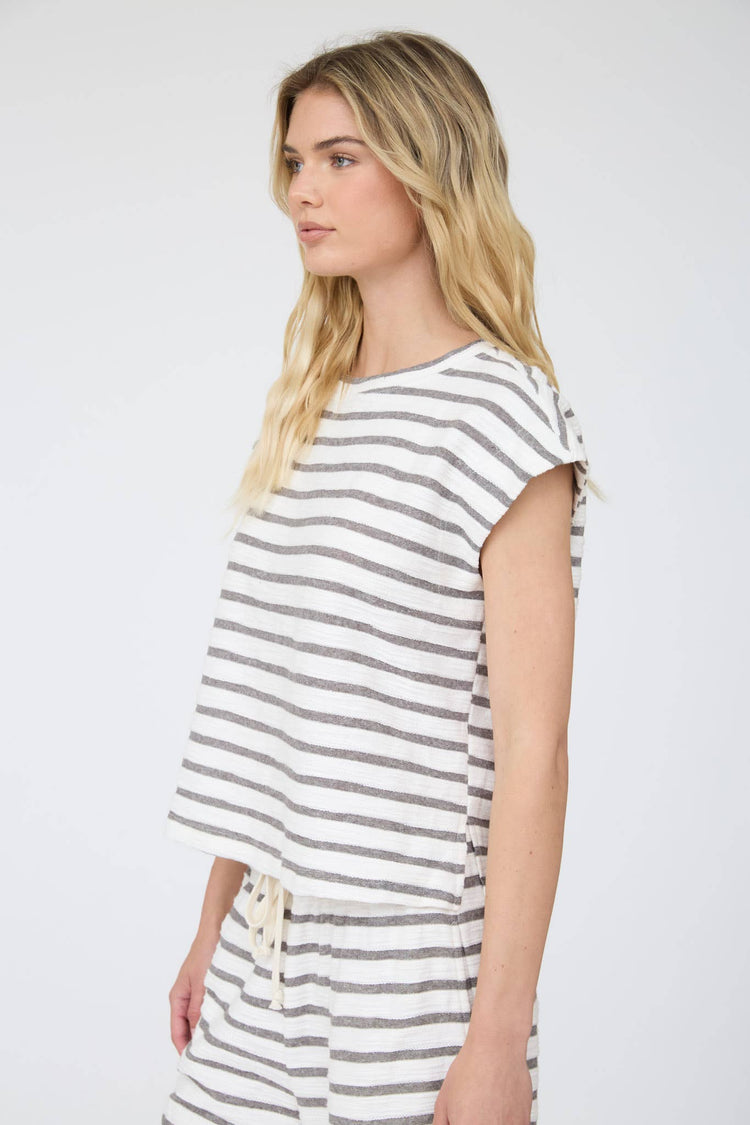 STRIPE ROUND NECK SHORT SLEEVE KNIT TOP