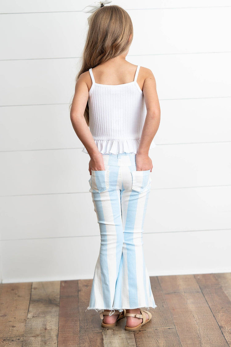 Kids Light Blue Stripe Flare Denim Jeans Pants