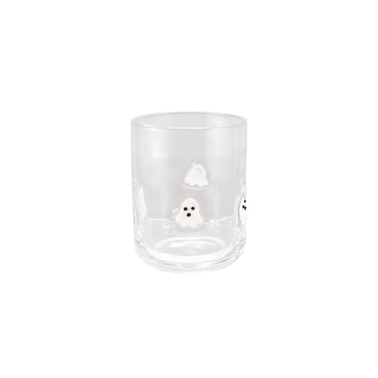 16 oz. Drinking Glass with Embedded Ghosts, White & Black