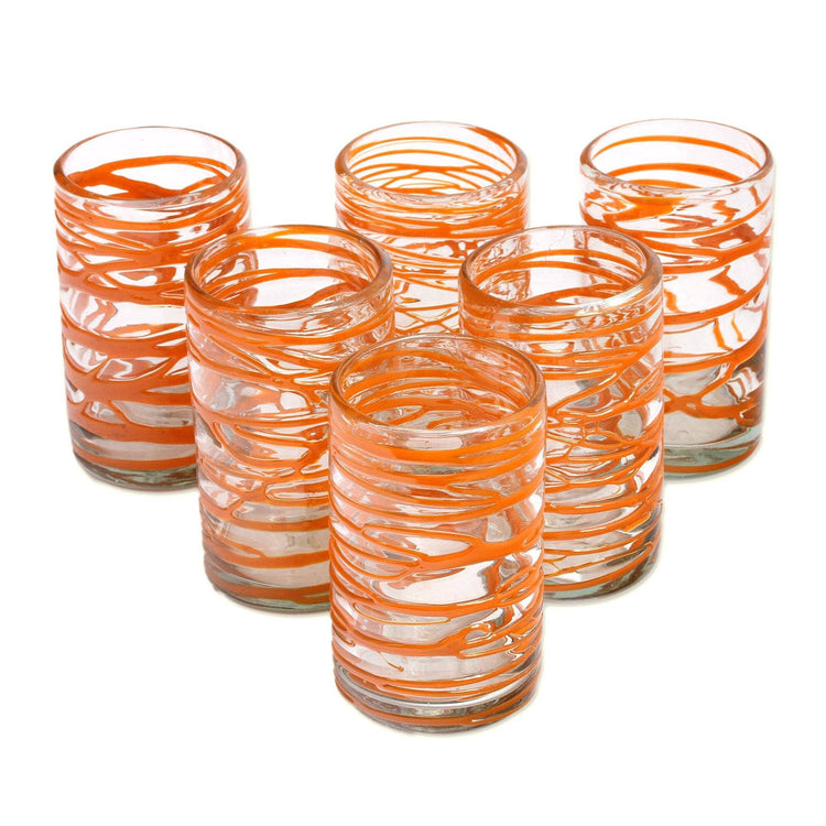 Tangerine Swirl Blown Glass Water Glasses
