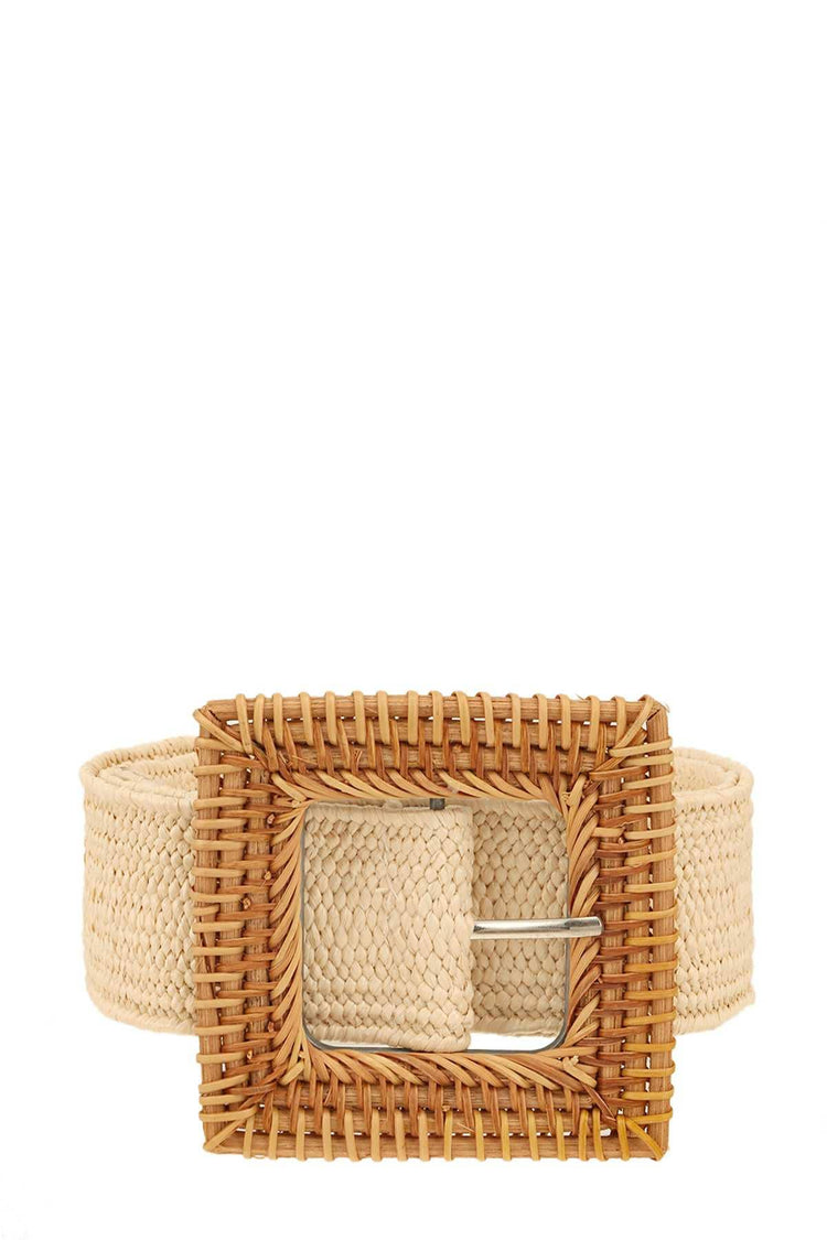 Square Buckle Accent Ratan Belt