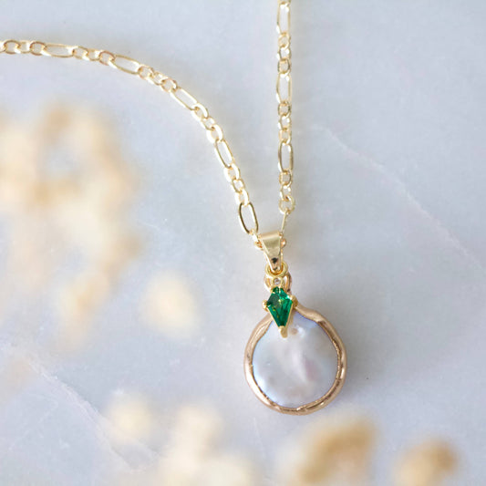 Emerald and Fresh Water Pearl Necklace