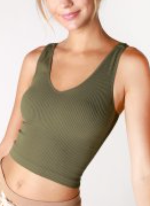 V Neck Ribbed Crop Top