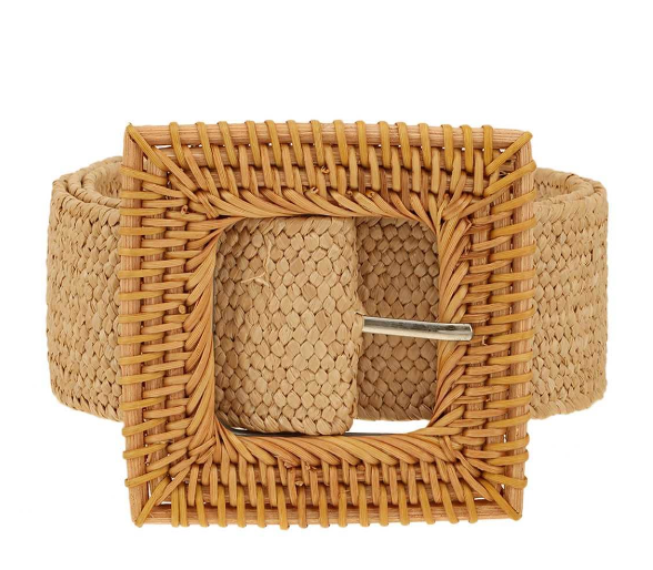 Square Buckle Accent Ratan Belt