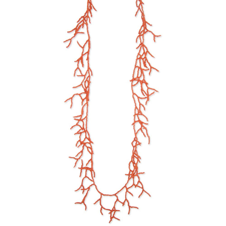 Coral Glass Seed Bead Branch Long Necklace