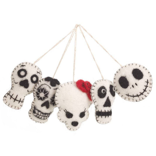 Handmade Felt Halloween Skulls (Set of 5) Hanging