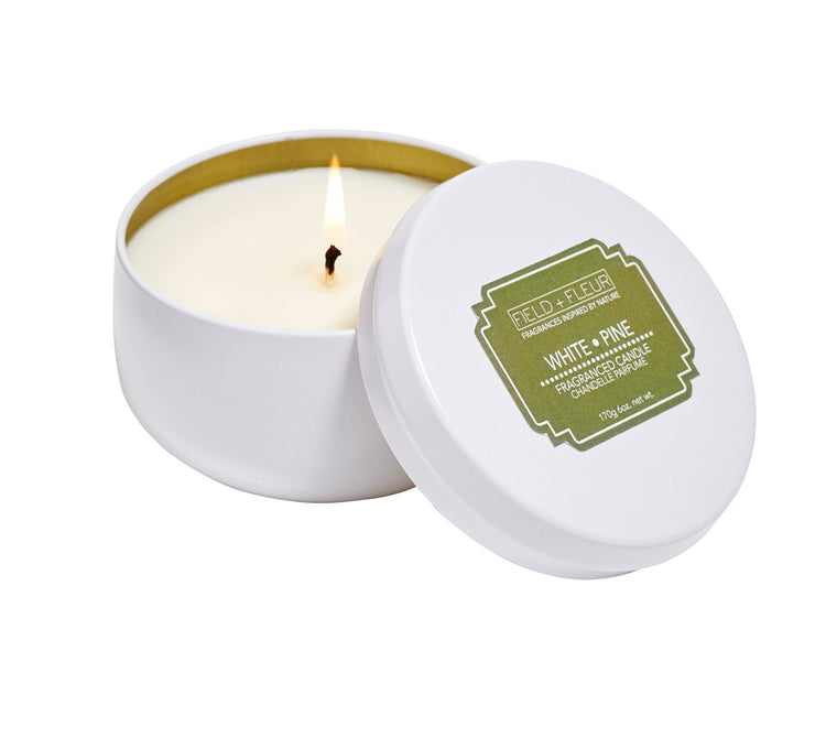 White Pine in White Candle Tin