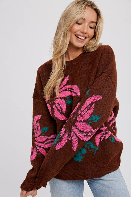 Textured Floral Motif Sweater
