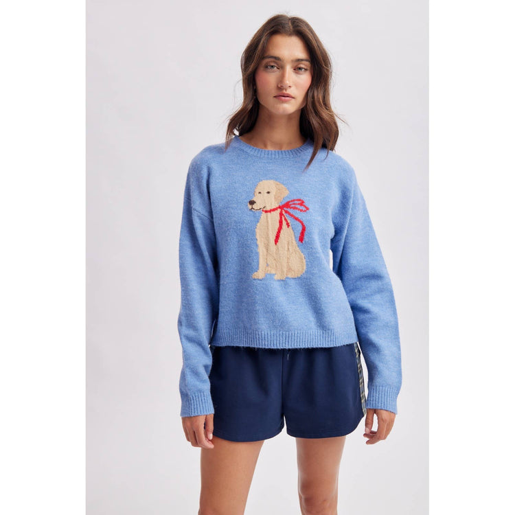 HOLIDAY BOW DOG GRAPHIC SWEATER