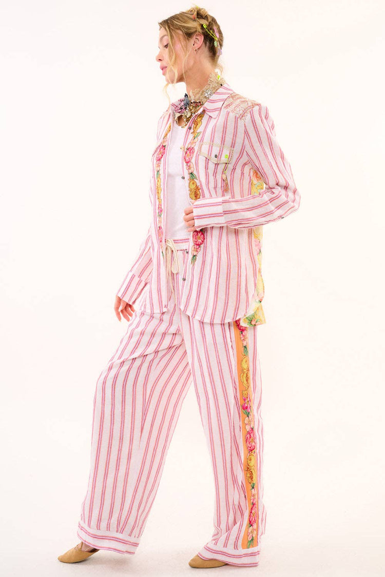 Birth of Venus Stripe Shirt | Boho Blouse | Embroidered Top