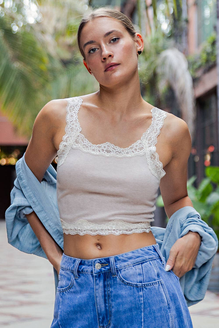 SLUB WITH LACE TANK TOP