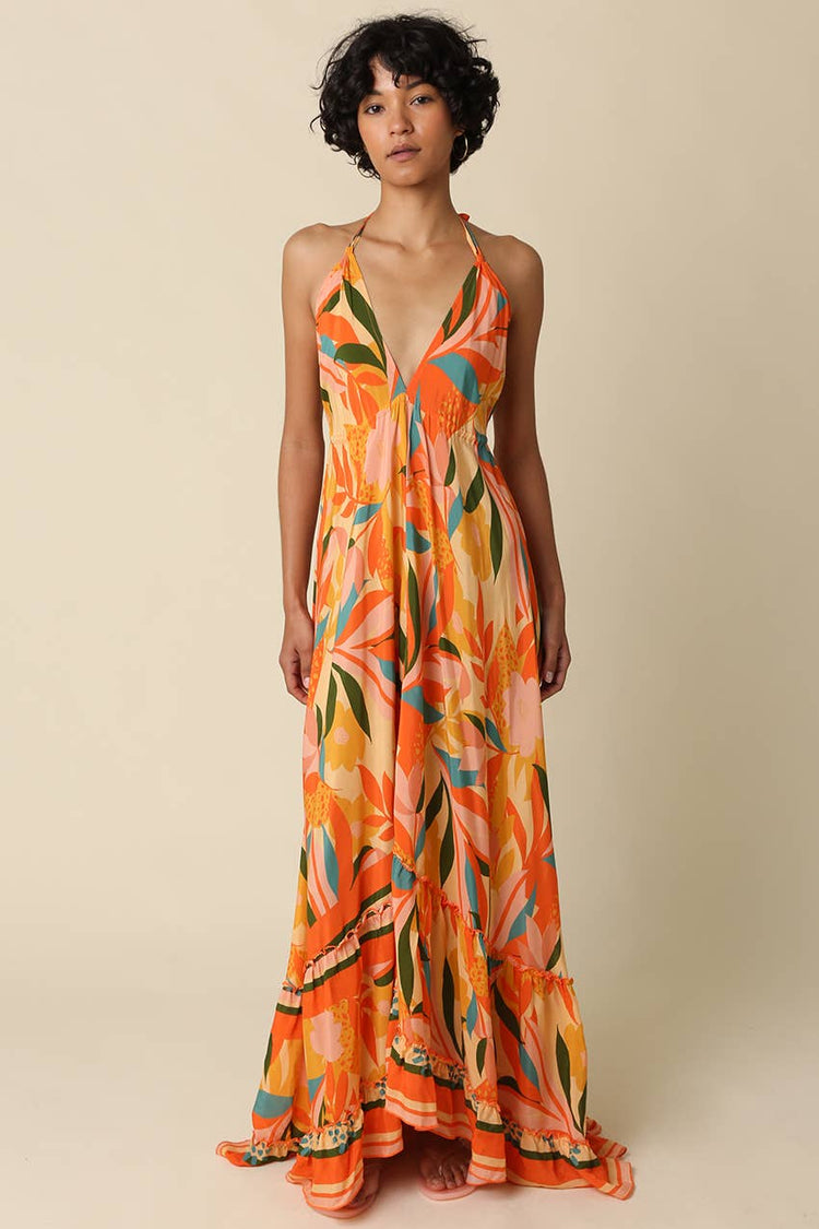 Isla Printed Halter Maxi Dress
