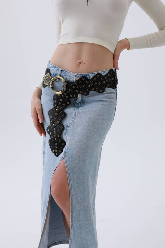 Versatile Vintage Studded Leaf Waist Belt