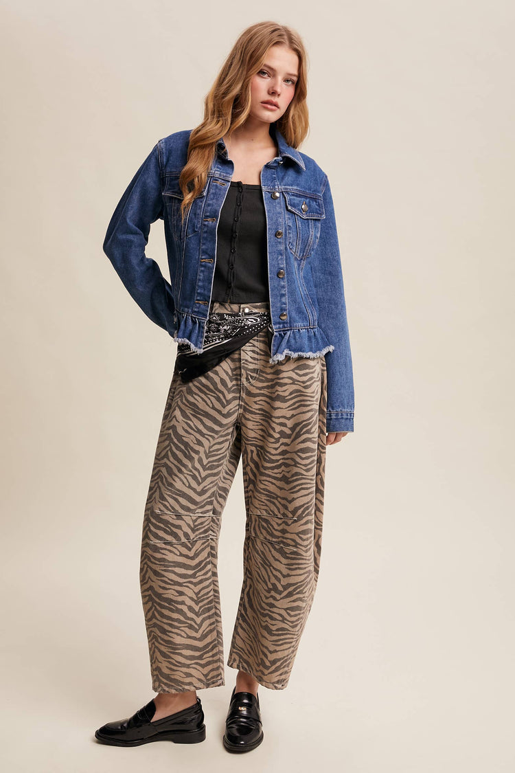 Ruffled Hem Denim Jacket