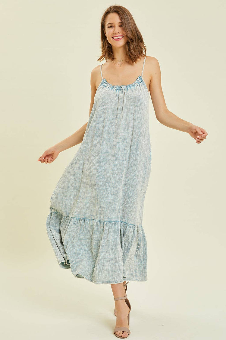 Mineral Washed Gauze Midi Dress With Pockets