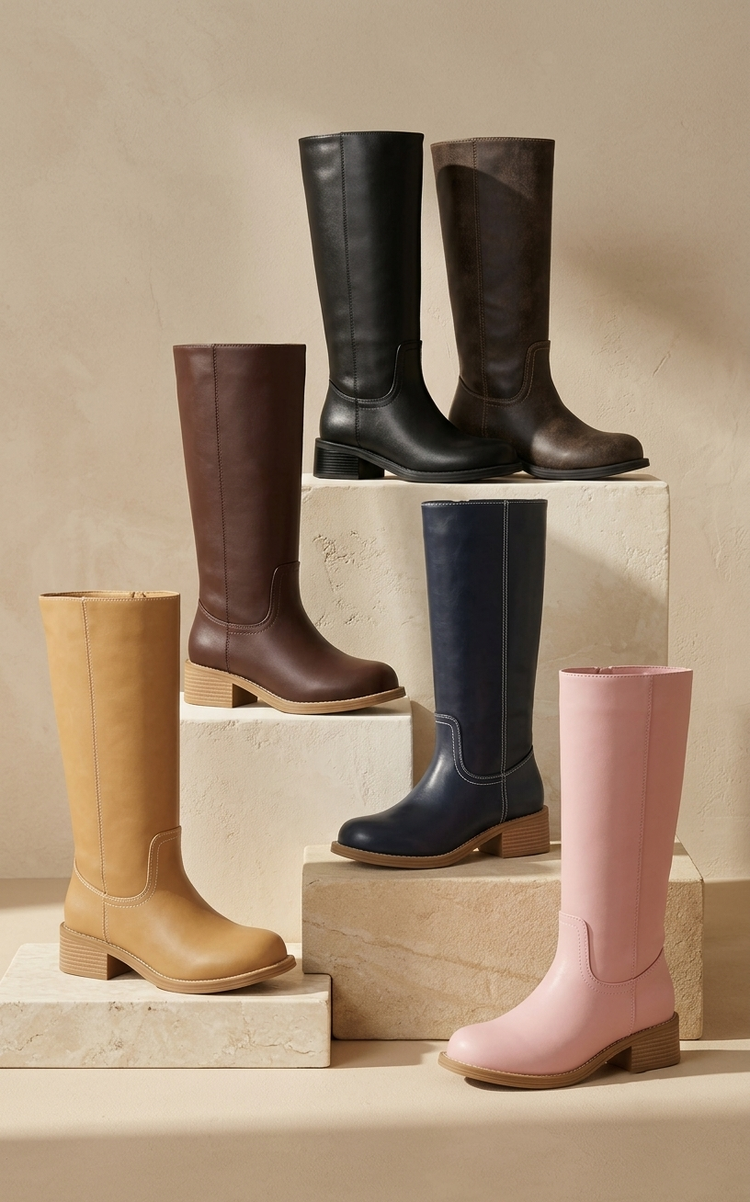 BANANA-1 Tall Riding Boots with Semi Square Toe and Block He
