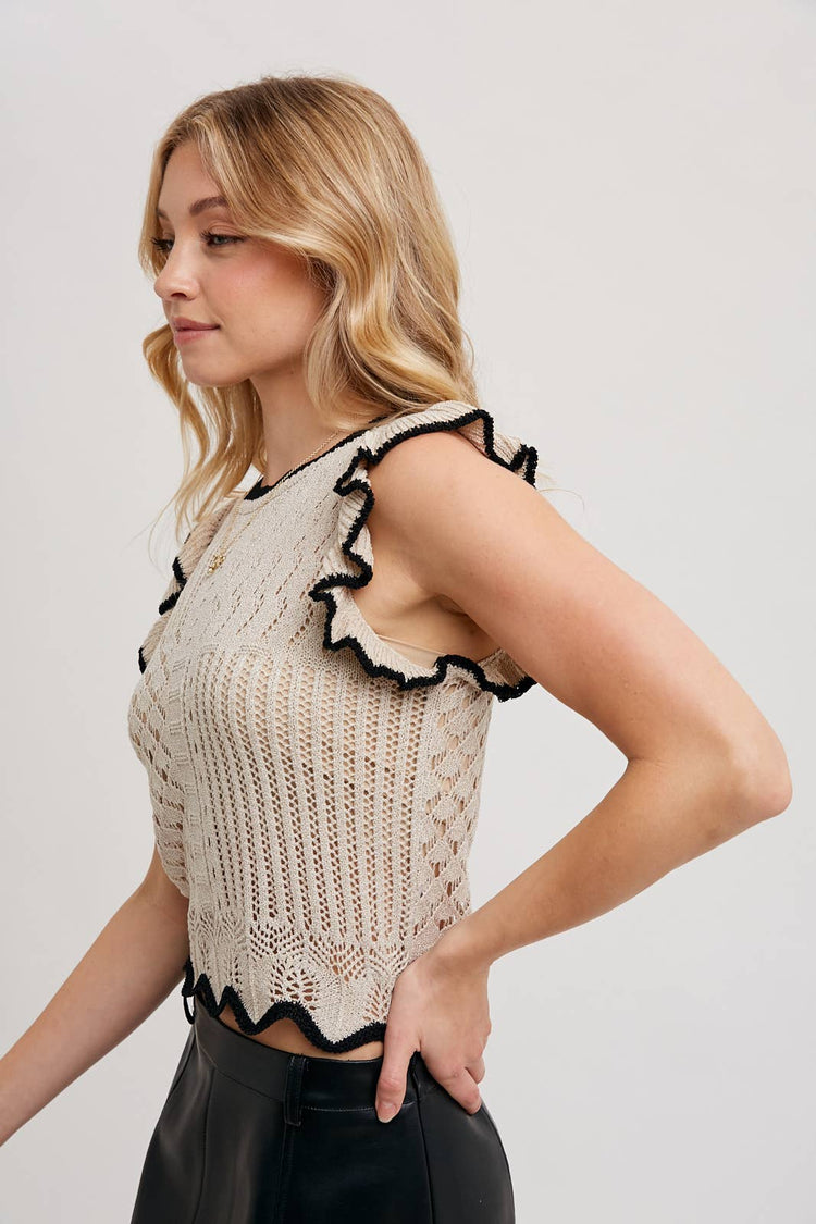 Eyelet Knit Ruffled Top