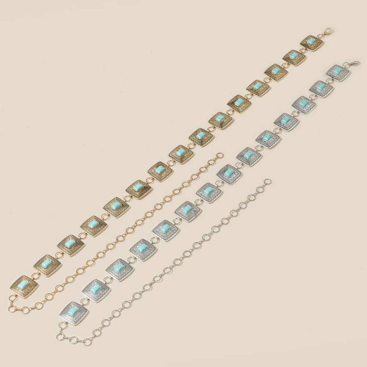 Western Concho Turquoise Square Chain Belt