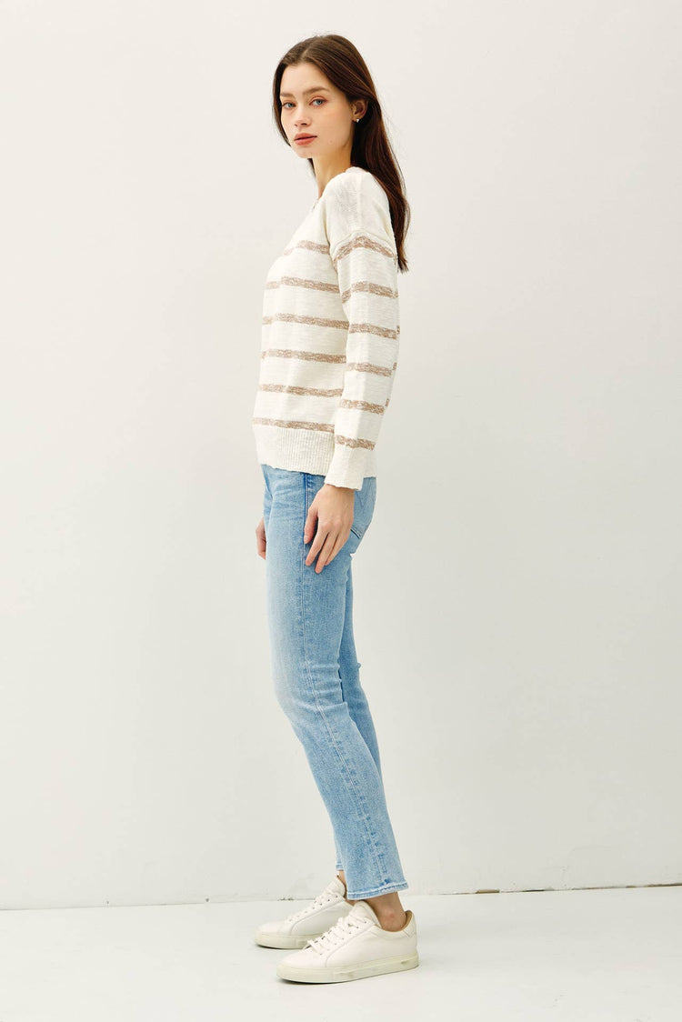 HEATHER STRIPED LONG SLEEVE SWEATER